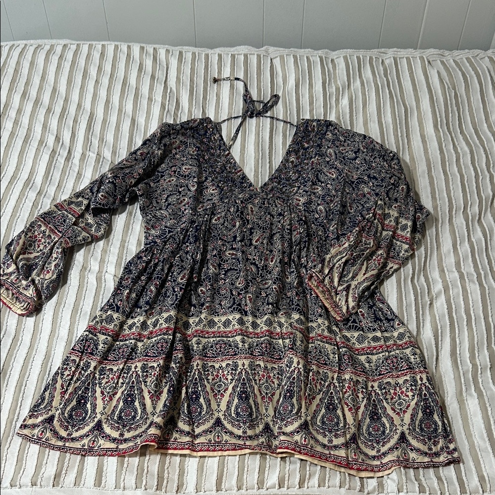 En Creme Paisley Print Mini Dress - Black and Cream